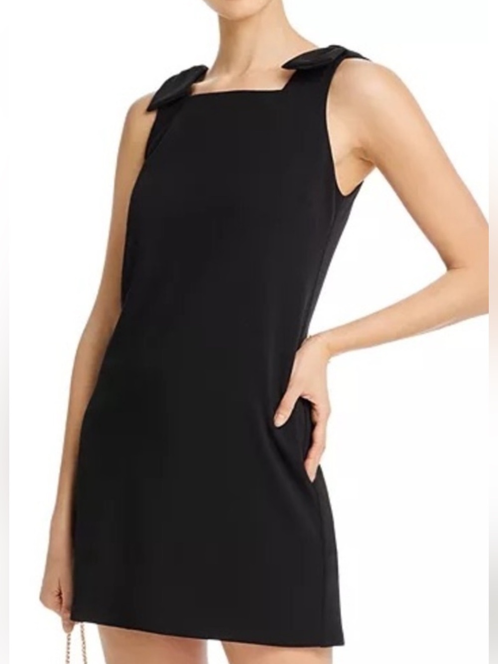 AQUA-Classic Black Sleeveless Mini Dress with Bow-Shoulder Detail- NWT Size XL
